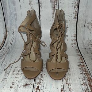 Nude BCBGeneration Carmeena tie up heels with zip back